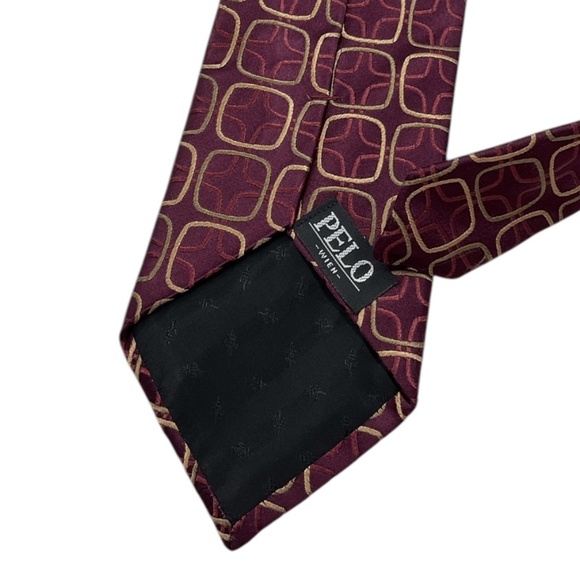 PELO Burgundy/Beige Geometric Silk LUXURY Tie ITALY - Picture 5 of 5